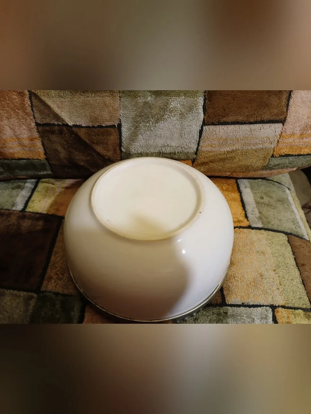 White Ceramic Bowl with Antique Beaded Rim